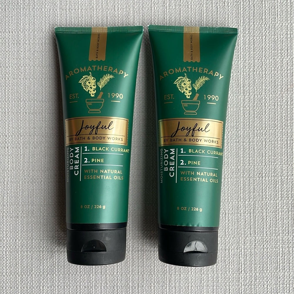 BATH & BODY WORKS AROMATHERAPY BODY CREAM JOYFUL BLACK CURRANT PINE 8 OZ x 2